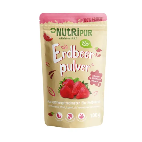 NutriPur gefriergetrocknetes Fruchtpulver, Bio-Erdbeeren