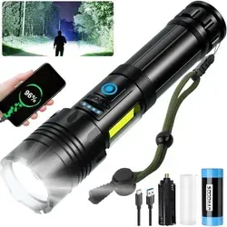 Extrem leistungsstarke LED-Taschenlampe, wiederaufladbar und wasserdicht