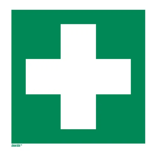 LimarLite Rettungszeichen Erste Hilfe E003 15x15 cm - Schilder für Rettungszeichen, langnachleuchtend und normgerecht nach ASR A1.3 / ISO 7010, ideal für Sicherheitsbeschilderung in öffentlichen und privaten Einrichtungen.