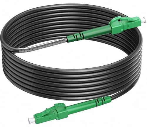 RamboCables 10M Gepanzerte Glasfaser-Kabel LC/APC auf LC/APC, Simplex Singlemode Gepanzerte Glasfaserkabel, 9/125µm OS2 FTTH LWL Patchkabel für den Innen- und Außenbereich, Schwarz