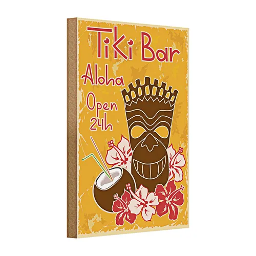 Holzschild Tiki Bar Aloha 20x30cm Hawaii Cocktails Urlaub