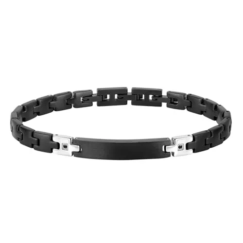 Morellato Motown Collection Herren-Armband - Armbänder für Herren, 22 cm lang aus hochwertigem Edelstahl mit schwarzen PVD-Kristallen, stilvolles Design mit Clip-Verschluss und 2 Jahre Garantie.