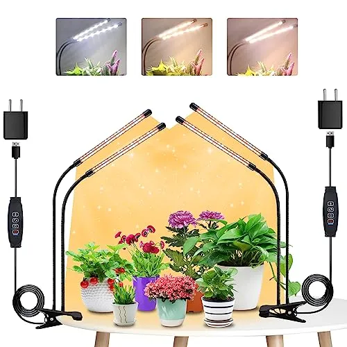 2Köpfe+2Köpfe Pflanzenlampe LED, Pflanzenlicht Vollspektrum, Pflanzenleuchte mit Zeitschaltuhr, 3 Farbmodi und 10 Stufen Dimmbar, Wachstumslampe für Innenpflanzen, Zimmerpflanzen