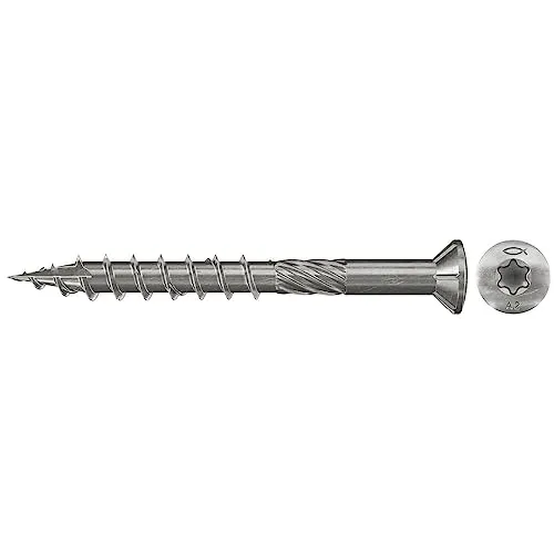 Fischer Terrassenschraube FTS-ST 5,0X80 A2 - 100 Stück - Eisenwaren, kein Vorbohren nötig und hohe Witterungsbeständigkeit für langlebige Terrassenkonstruktionen.