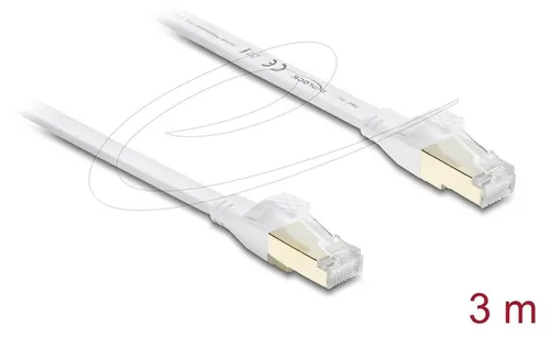 DeLOCK RJ45 Flachband Patchkabel Cat.8.1 U/FTP bis 40 Gbps 3 m weiß, 3 m, Cat8.1, U/FTP (STP), RJ-45, RJ-45, Weiß