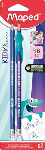Maped - 2x ergonomische Drei-Kant-Bleistifte mit Radiergummi - HB mittel + Schreiblernhilfe KIDY LEARN