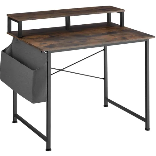 TecTake Schreibtisch mit Ablage und Stofftasche - Industrial Holz dunkel, rustikal, 120 cm - Funktionaler Schreibtisch im trendigen Industrie-Look mit stabiler Ablage und seitlicher Stofftasche für optimalen Stauraum. Ideal für kreatives und konzentriertes Arbeiten im Home Office.