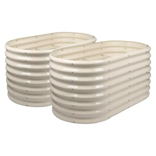Harbour Housewares Gerundet Erhöhte Gartenbeete - 120cm x 60cm x 60cm - Elfenbein - 2X Bodenlos Metall Erzogen Bett Verzinktes Stahl Pflanzer Kasten für den Anbau Im Freien Pflanzen, Gemüse, Blumen