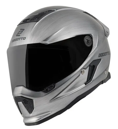 Bogotto Rapto Helm, grau-silber, Größe M - Motorradhelm mit kratzfestem Visier und Vorbereitungen für Pinlock, ideal für Sicherheit und Komfort beim Fahren.