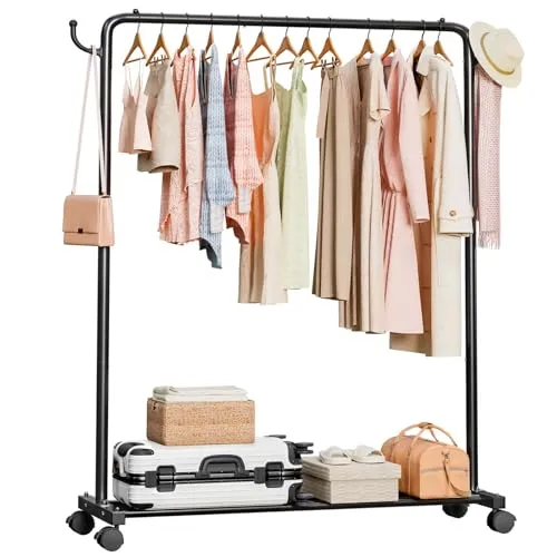 Yorbay Höhenverstellbarer Kleiderständer auf Rollen - Vielseitiger Kleiderständer für Zuhause und Geschäft: Robuste Metallkonstruktion mit 54,4 kg Tragfähigkeit, mobil und höhenverstellbar für kompakte Räume oder hohe Kleidervitrinen.