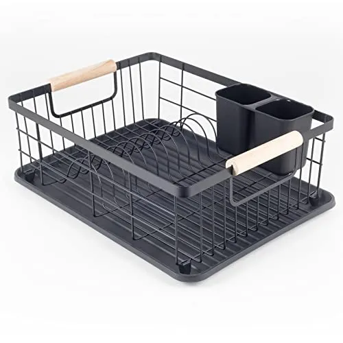 Hanseküche Abtropfgestell Schwarz Matt mit Holzgriffen in schwarz von Hanseküche