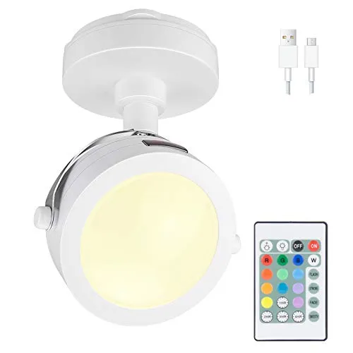 HONWELL LED Spot Lampe Drahtlose Deckenstrahler mit Fernbedienung, Wiederaufladbares Bilder mit beleuchtung Drehbar Licht Kopf, RGB Dartscheibe Beleuchtung für Spiegelanstrich Dartscheibe, Weiß