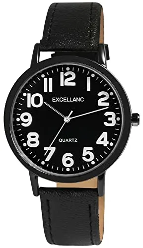 Excellanc Herren-Uhr Kunstleder Dornschließe Analog Quarz 2900233 (schwarz schwarz weiß)