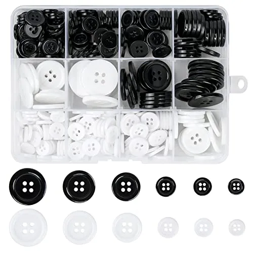 Stück Knöpfe, Schwarz und Weiße Knöpfe Rund Nähen Harzknöpfe, 4 Löcher Basis Harzknöpfe zum Stricken Knöpfes Groß Basteln Knöpfes für Nadeln Stricken Handwerk (10/11,5/12,5/18/20/23 mm) 336