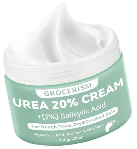 Urea Creme 20 prozent 150 Gramm || Hornhautentferner Fußcreme, Handcreme, Bodylotion mit Hyaluronsäure, Teebaum und Aloe Vera für tiefe Feuchtigkeit, Kallusentferner und Erweichung
