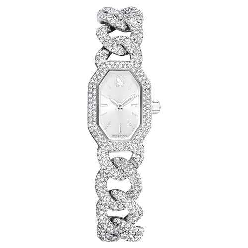 Swarovski Dextera Chain Watch - Elegante Armbanduhr mit Kristallen - Armbanduhren für Damen mit 623 Kristallen, Swiss Made, bis 30m wasserdicht, verstellbares Panzerkettenarmband für perfekten Sitz und strahlender Echtschmuck-Look.