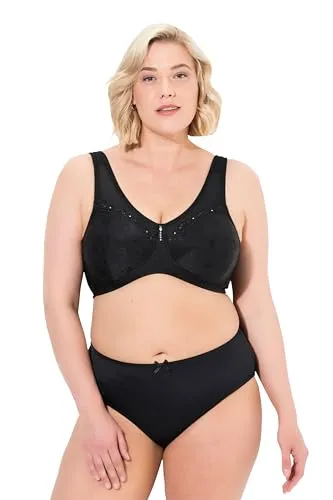 Ulla Popken Damen Entlastungs-BH Kelly - Ohne Bügel, Spitze, Schwarz, 115F EU - Funktionsunterwäsche mit bewährter Passform, sicherem Halt für große Größen und extra breiten, verstellbaren Trägern für optimalen Komfort.
