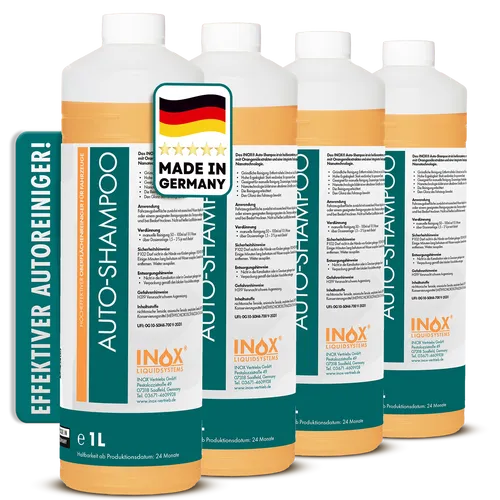 INOX® Nano Autoshampoo 4x 1L Autowäsche Autoreiniger Konzentrat mit Abperleffekt