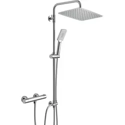 JOHO Thermostat Duschsystem mit Mischbatterie Duscharmatur, Edelstahl Duschstange, Regendusche Duschkopf-XXL Kopfbrause 35x25cm Chrom