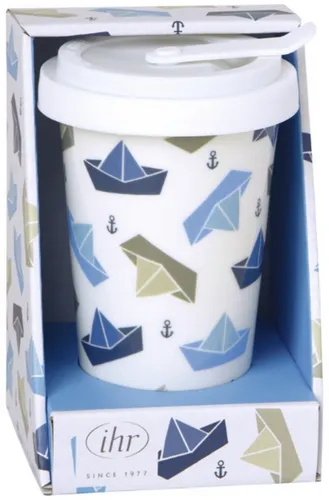 Thermobecher Becher mit Deckel Porzellan Papierschiffe Little Paper Boats IHR