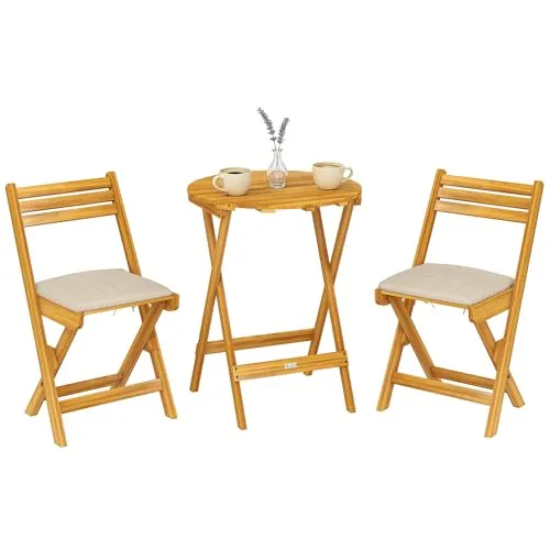 Balkonmöbel Set 3-teilig aus FSC-zertifiziertem Holz – Klappbar und Wetterbeständig - Dieses stilvolle Balkonmöbel Set umfasst einen runden Tisch und zwei klappbare Stühle aus hochwertigem Akazienholz. Ideal für entspannte Stunden im Freien, einfach zu lagern und wetterbeständig.