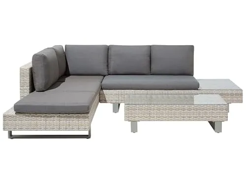 Modernes Rattan Lounge Gartenmöbel Set Lanciano für 5 Personen - Elegantes 2-teiliges Gartenlounge Set aus robustem Polyrattan mit verstellbarer Rückenlehne und pflegeleichten, waschbaren Kissen. Ideal für entspannte Stunden im Freien.
