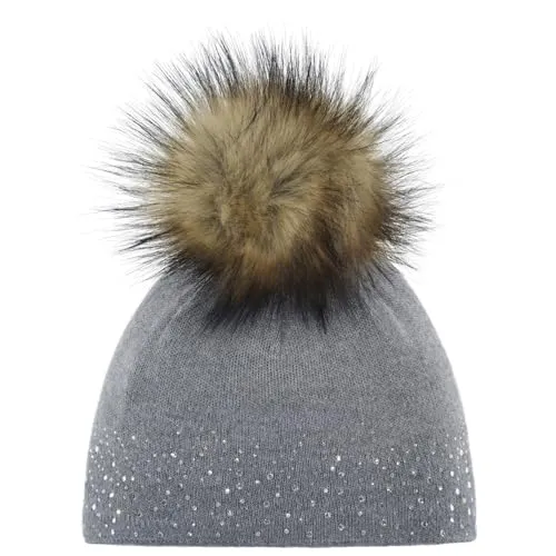 Eisbär Nalin Lux Crystal Mütze grau - Stylische Damenmütze mit Bommel, ideal für kalte Tage und modische Akzente.