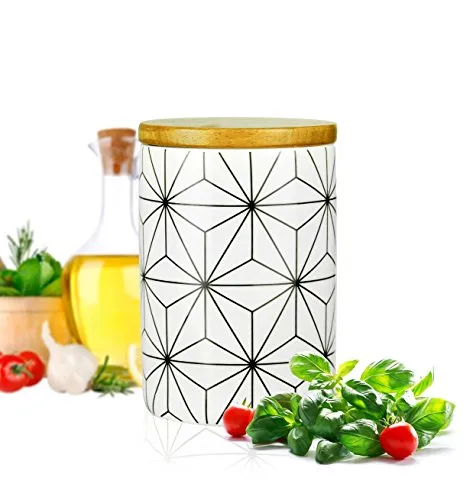 Sendez Vorratsdose mit Holzdeckel und Motiv 800ml Porzellan Vorratsbehälter Porzellandose Dose #1