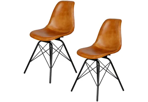 Casa Moro Esszimmerstuhl Cognac Braun – Eleganter Lederstuhl im Mid-Century Look - Stylischer Echtlederstuhl für Esszimmer oder Konferenzräume. Mit seinem komfortablen Schalensitz und robustem Metallgestell ist er ideal für jeden Bodenbelag.