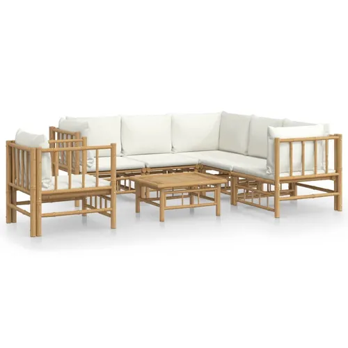 vidaXL 7-tlg. Garten-Lounge-Set mit Cremeweißen Kissen - Elegantes Garten-Lounge-Set aus robustem Bambus, perfekt für entspannte Stunden im Freien. Bequeme, dick gepolsterte Kissen sorgen für höchsten Sitzkomfort.