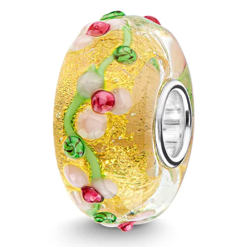 MATERIA Glas Bead 3D Element transparent mit Blumen Ranke und Goldfolie