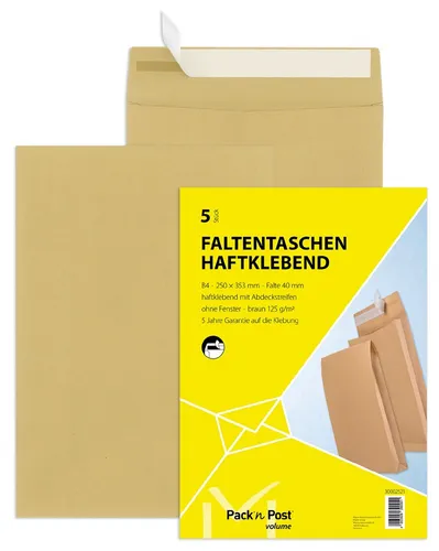 MAILmedia Faltenversandtasche mit Haftklebestreifen B4 braun 40er Falte 50 Stück