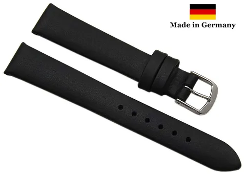 14mm Kalbsleder Uhrenarmband Uhrenband Uhrband Schwarz mit Silberschließe