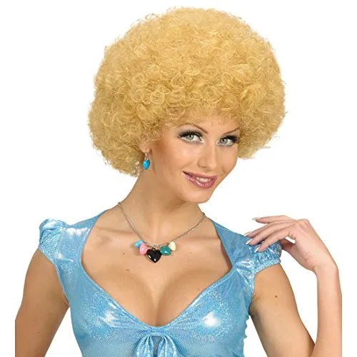 Amakando Blonde Lockenperücke Afro Perücke Afroperücke Disco Unisex Faschingsperücke Locken Karnevalsperücke Engel Mottoparty Haare 70er Jahre