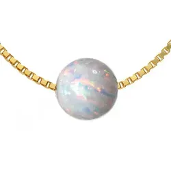 Edellis Kette mit Anhänger Halskette Mit Weißem Opal 8 mm, 14 Karat Gold Gefüllt 45+3cm