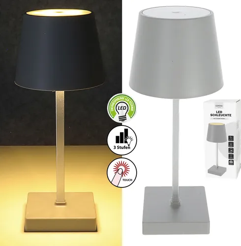 LED Tischleuchte grau 17 LEDs 8,5x26cm ABS PS Touchfunktion batteriebetrieben warmweiß 3 Helligkeitsstufen 25 Lumen Tischbeleuchtung