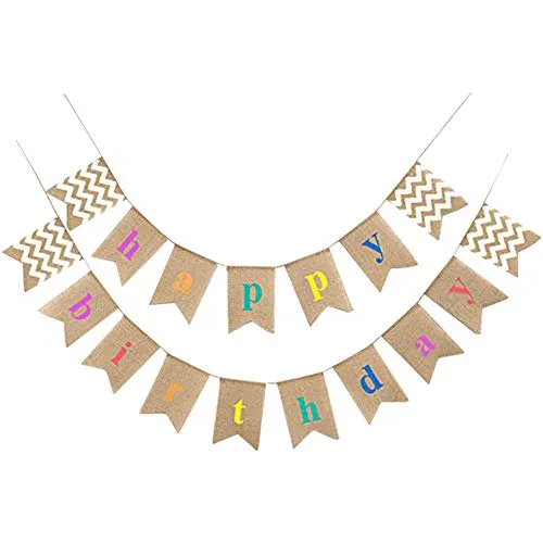 G2PLUS Happy Birthday Girlande Banner, 15.7 Fuß Geburtstag Wimpel Girlande, Vintage Hessischen Wimpelkette mit 17 STK Wimpeln für Geburtstag Party Dekoration