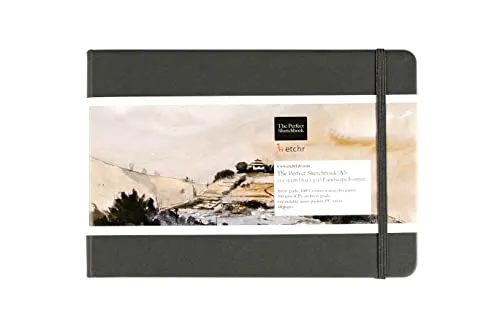 Produktbild Etchr Perfect Sketchbook – A5 Querformat – Cold Press 100% Baumwolle – Hardcover Zeichenbuch 14 x 21 cm mit 44 Seiten