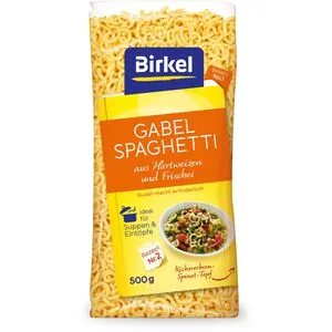 Birkel Nudeln No.1 Gabelspaghetti - Längliche Pasta mit 10% Frischei, goldgelb und in nur 7 Minuten gar. Perfekt für Suppen, Eintöpfe und Salate.