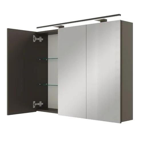 Produktbild Spiegelschrank ARIA 90 cm anthrazit mit Leuchte und Steckdosenbox