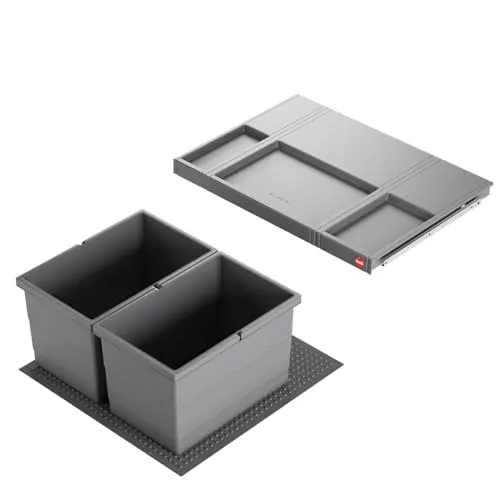 Hailo Allegro 3301611 Abfallsammler | 2-fach Einbau Mülleimer für 60 cm Schrank - Haushaltszubehör: Flexibler Abfallsammler mit Antirutschmatte und zusätzlicher Ablage, ideal für eine ordentliche Küche.
