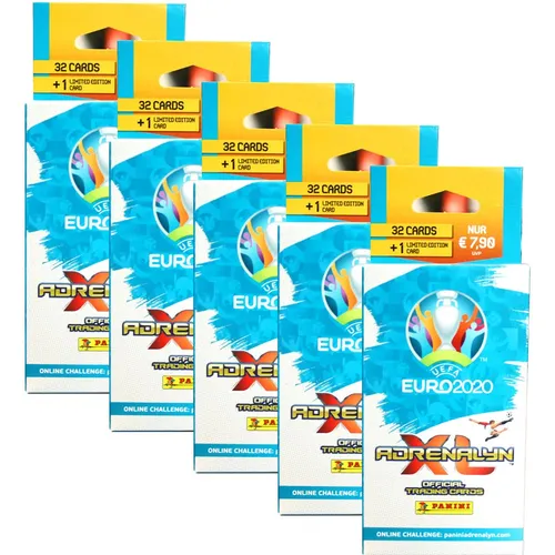 Panini UEFA EURO 2020 Adrenalyn XL - 5 Blister - Sammelblister mit 5 Adrenalyn XL Trading Cards zur UEFA EURO 2020. Perfekt für Fußballfans und Sammler. Erlebe die Spannung der Europameisterschaft!