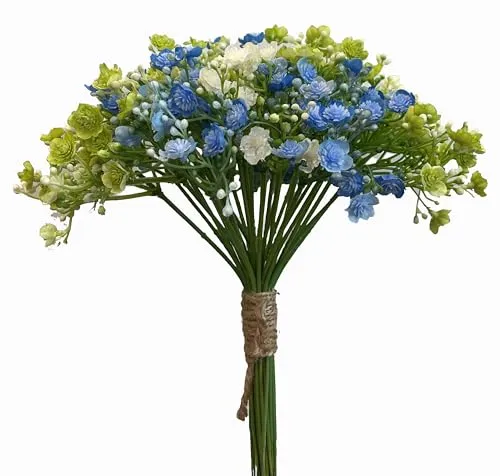 artplants.de Deko Schleierkraut Bund LITAGO, grün-blau-Creme, 23cm - Kunststrauß - Schöner Deko-Strauß aus Schleierkraut mit Blüten in Grün und Blau. Ideal für kreative Arrangements und die Verschönerung Ihres Zuhauses. Höhe: 23 cm, sortenrein und pflegeleicht.