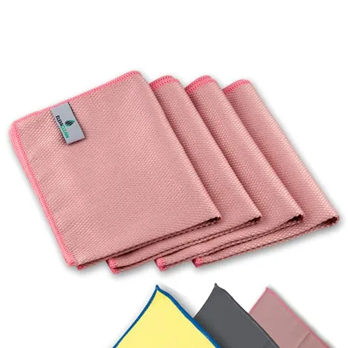 ELEXACLEAN Fenstertuch streifenfrei, Mikrofaser Fensterputztücher (4 Stück, 40x30 cm, rot) Premium Glas Putztücher Auto für Innen & Außen