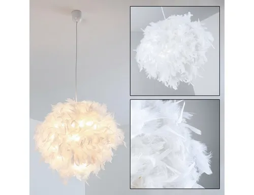 Hofstein Pendelleuchte »Robella« – Moderne Hängelampe in Weiß (Ø45cm, Höhe 130cm) - Stylische Pendelleuchte für den Innenbereich, ideal für Esszimmer oder Wohnzimmer. Aus hochwertigem Metall und Kunststoff gefertigt, bietet sie flexible Montageoptionen und passt perfekt in moderne Wohnräume.