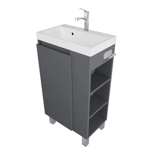 paplinskimoebel - Waschbecken mit Unterschrank SEVA, 46 cm Breite, Waschtisch Stehend oder Hängend, Badmöbel Set für Badezimmer, Waschbeckenunterschrank mit Toilettenpapierhalter - Anthrazit