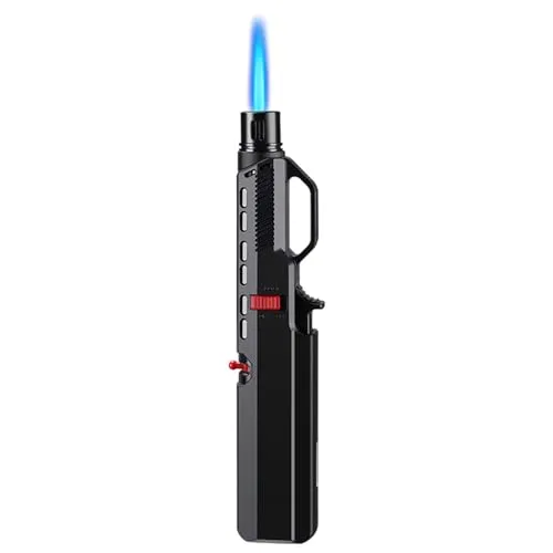 Sturmfeuerzeug, 15,6 cm Gas Nachfüllbar Winddicht Langes Stabfeuerzeug, Butan Gas nachfüll, Jet Feuerzeug für Kerzen, Küche, Camping, Kamin, Geschenke für Männer, Schwarz (Verkauft ohne Butangas)