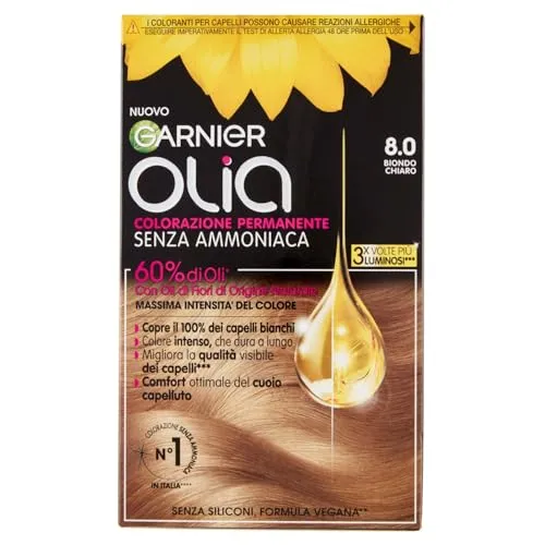 Garnier Olia Haarfarbe, permanente Färbung ohne Ammoniak, deckt 100% weißes Haar ab, mit natürlichen Blütenölen natürlichen Ursprungs, vegane Formel, Hellblond