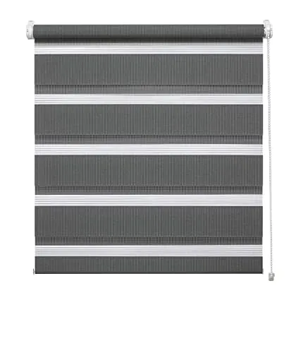 Deco Company Duo Klemmrollo 90 x 150 cm - Seitenzug-Rollo in Anthrazit, ohne Bohren montierbar, individuell regulierbares Licht durch transparente und blickdichte Streifen, ideal für gängige Fenster.