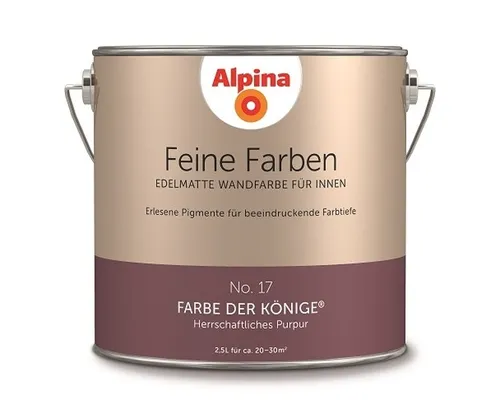 ALPINA Feine Farben Violett Wandfarbe 2,5L - Hochwertige Innenfarbe in prachtvollem Violett, ideal für das Esszimmer. Algenresistent und wasserbasiert für eine edelmatt Oberfläche.